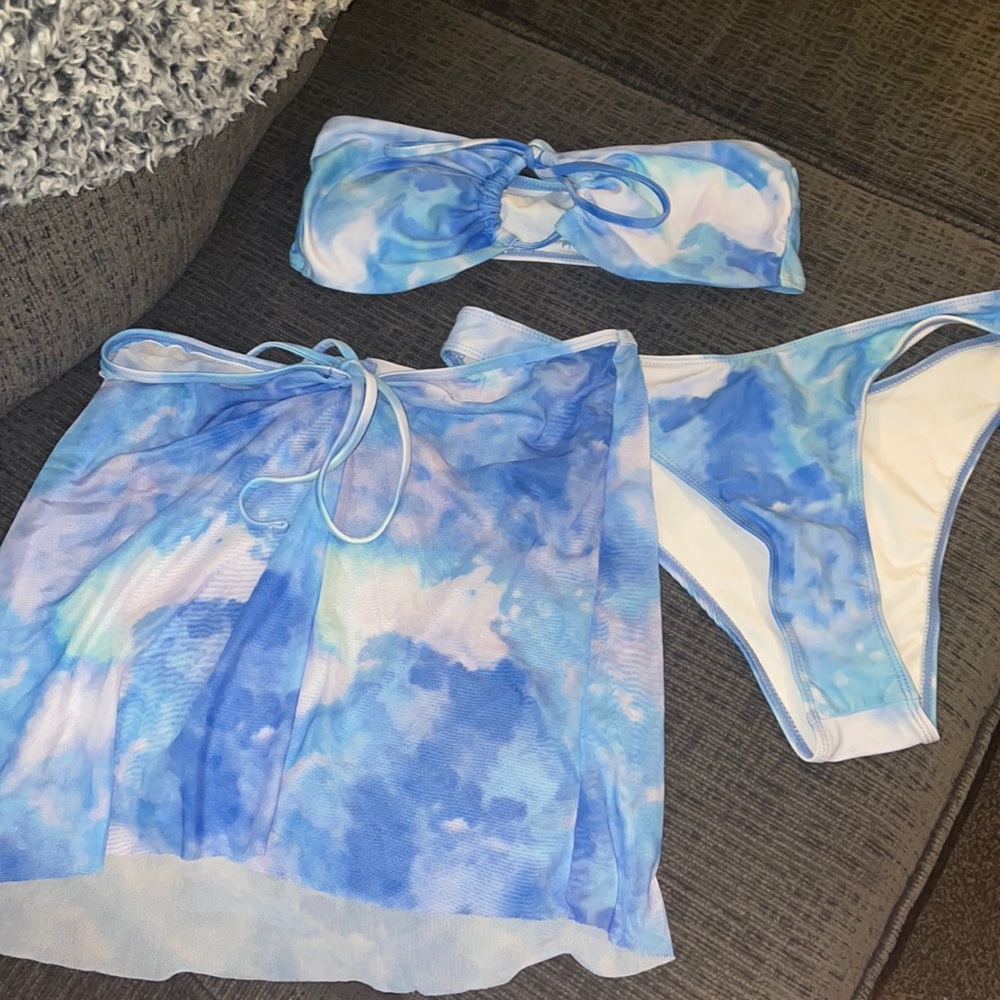 3 piece blue tie dye SHEIN bikini set